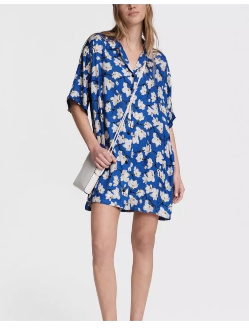 Rag & Bone Reed Silk Blend Floral Mini Shirt Dress Large Oversized Short Sleeve